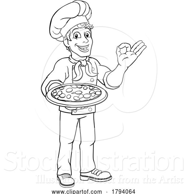 Vector Illustration of Chef Cook Guy Holding a Pizza