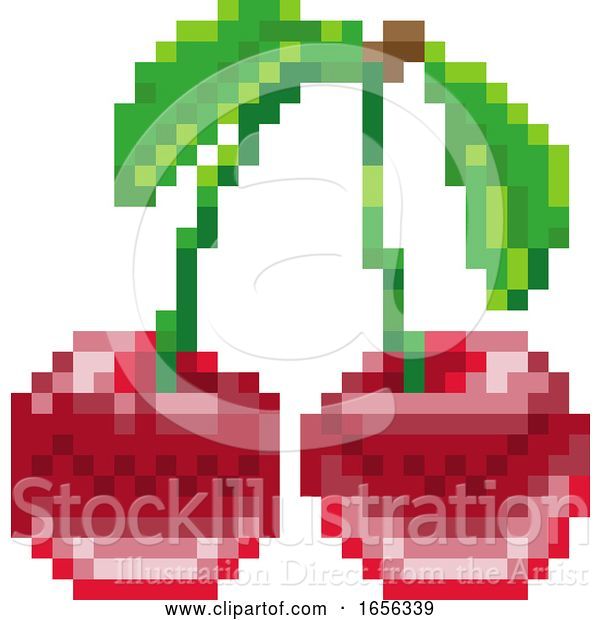 Vector Illustration of Cherry Pixel Art 8 Bit Video Game Fruit Icon