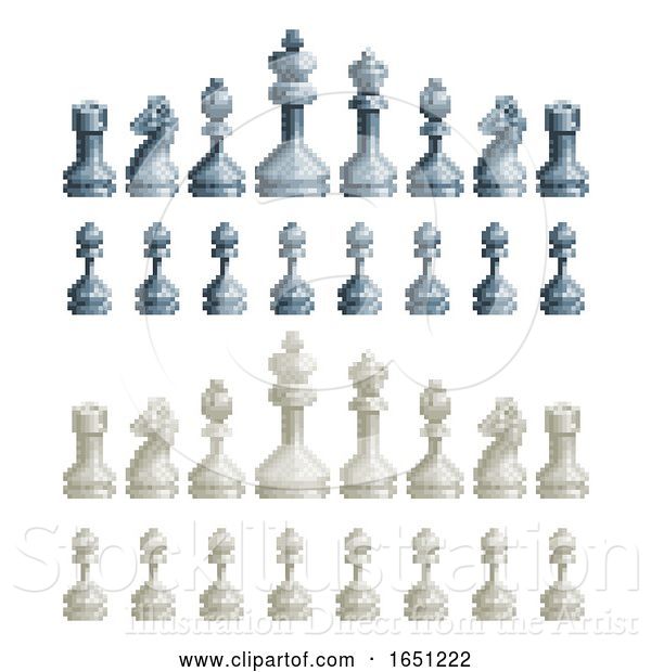 Vector Illustration of Chess Pieces Set 8 Bit Pixel Video Game Art Icons