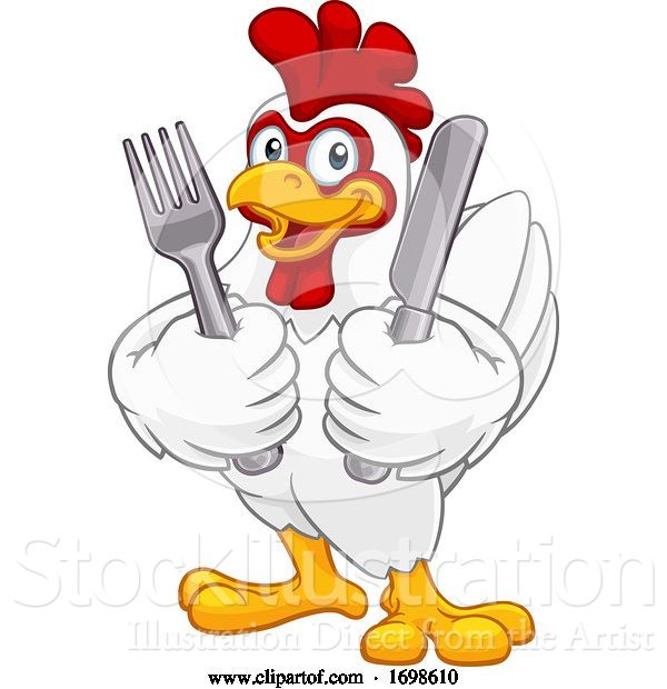 Vector Illustration of Chicken Rooster Cockerel Knife and Fork