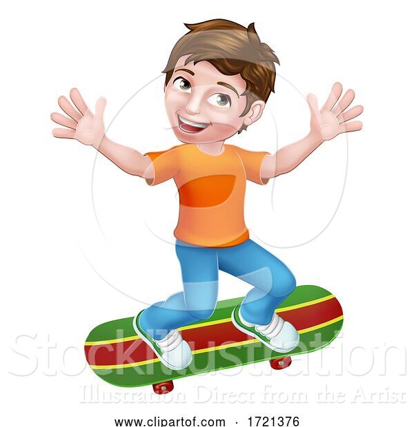 Vector Illustration of Child Skateboarding Boy Kid