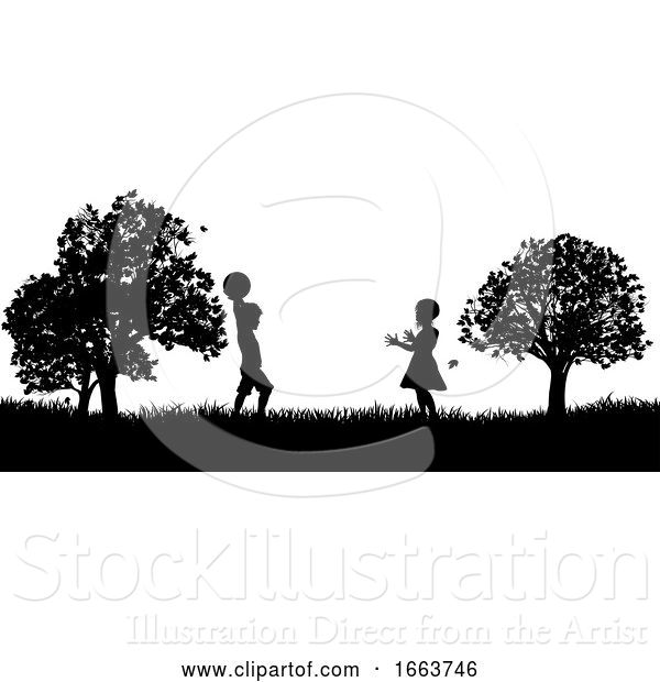 Vector Illustration of Children Playing in the Park Silhouette