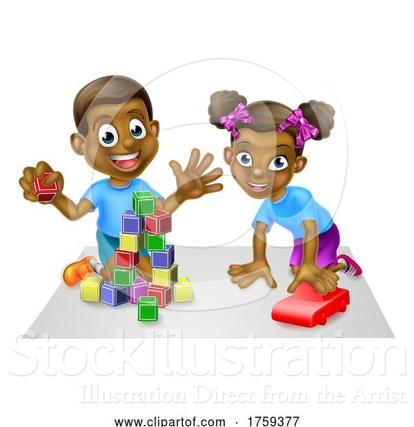 Vector Illustration of Children Playing with Toys