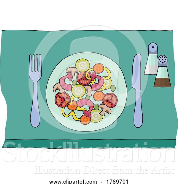 Vector Illustration of Chinese Food or Curry Plate Knife and Fork Meal