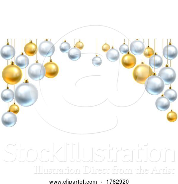 Vector Illustration of Christmas Background Gold Silver Balls Baubles