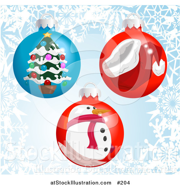 Vector Illustration of Christmas Bauble Ornaments with a Snowflake Background