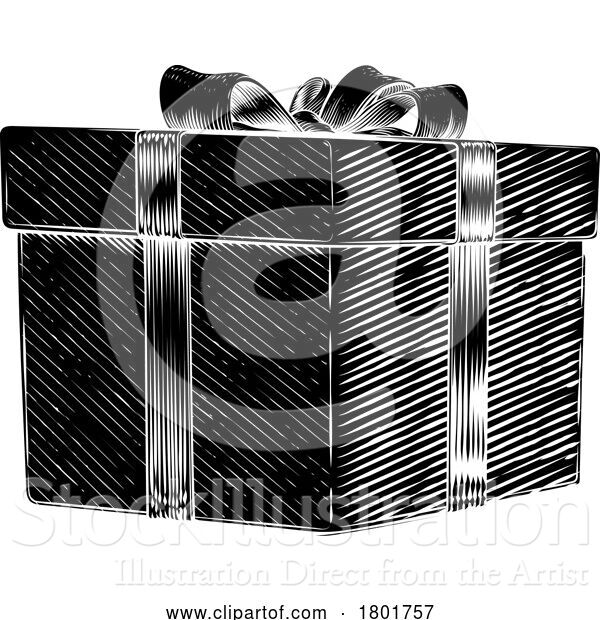 Vector Illustration of Christmas Gift Birthday Vintage Present Box Bow