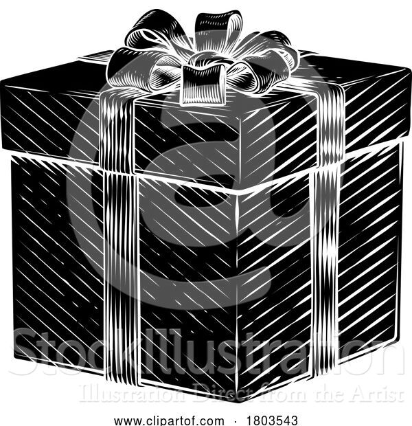 Vector Illustration of Christmas Gift Birthday Vintage Present Box Bow