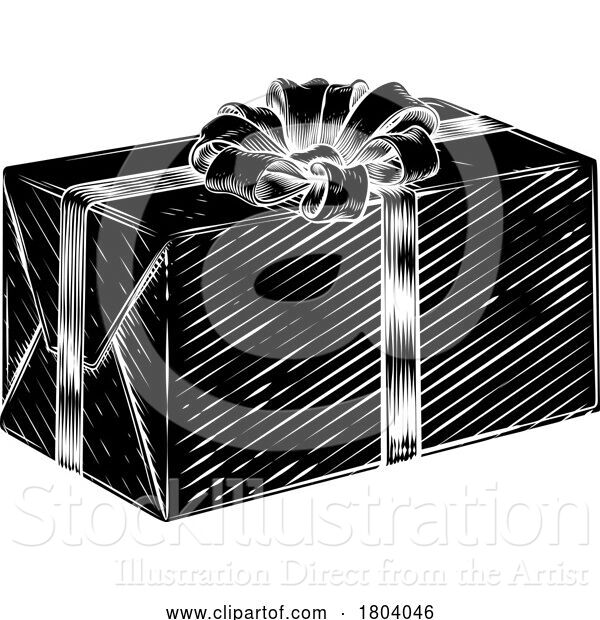 Vector Illustration of Christmas Gift Birthday Vintage Present Box Bow