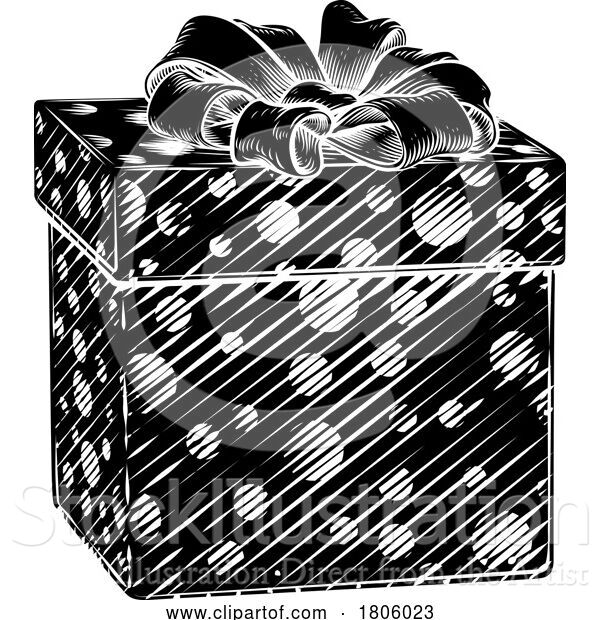 Vector Illustration of Christmas Gift Birthday Vintage Present Box Bow