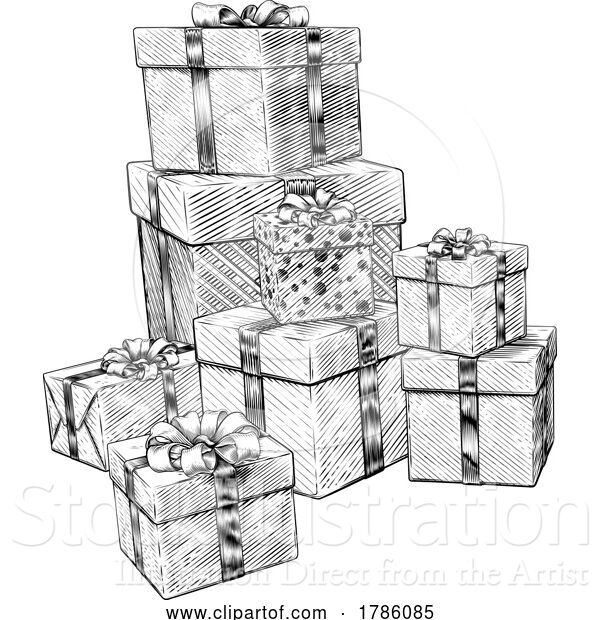 Vector Illustration of Christmas Gifts Birthday Presents Boxes Pile Stack