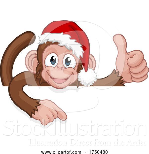 Vector Illustration of Christmas Monkey Character in Santa Hat