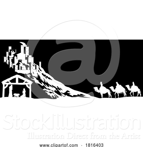 Vector Illustration of Christmas Nativity Scene Bethlehem Manger Wise Men