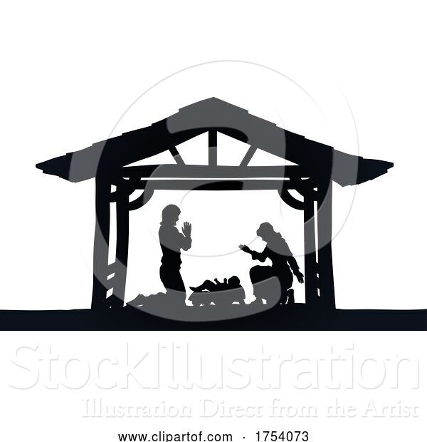 Vector Illustration of Christmas Nativity Scene Jesus Manger Silhouette