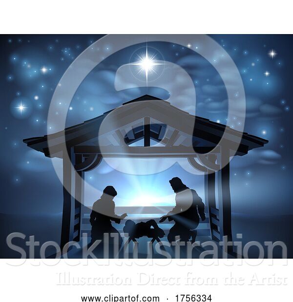 Vector Illustration of Christmas Nativity Scene Jesus Manger Silhouette