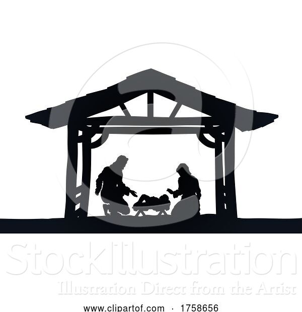 Vector Illustration of Christmas Nativity Scene Jesus Manger Silhouette