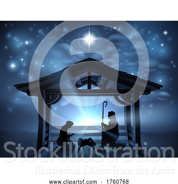 Vector Illustration of Christmas Nativity Scene Jesus Manger Silhouette