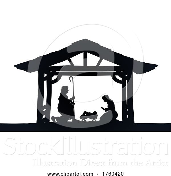 Vector Illustration of Christmas Nativity Scene Jesus Manger Silhouette