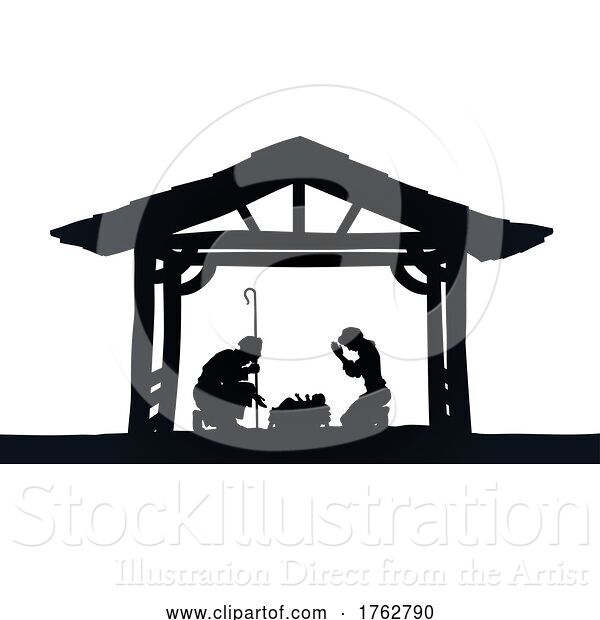 Vector Illustration of Christmas Nativity Scene Jesus Manger Silhouette