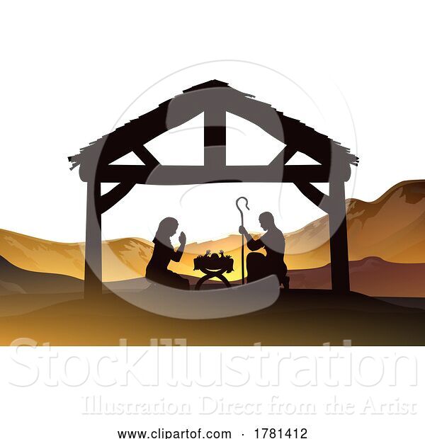 Vector Illustration of Christmas Nativity Scene Silhouette