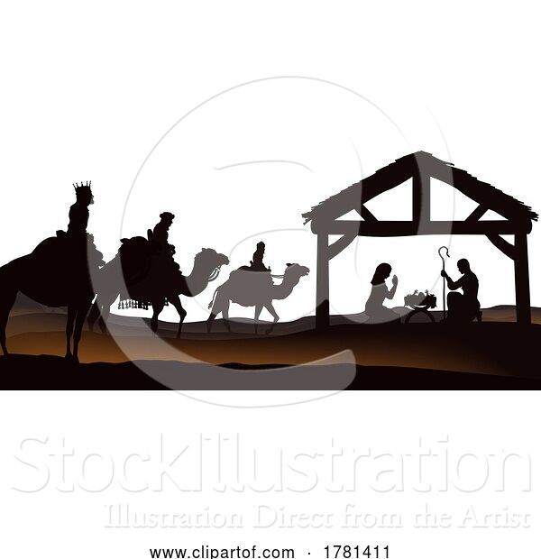 Vector Illustration of Christmas Nativity Scene Silhouette
