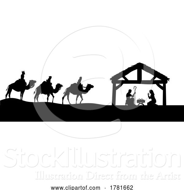 Vector Illustration of Christmas Nativity Scene Silhouette