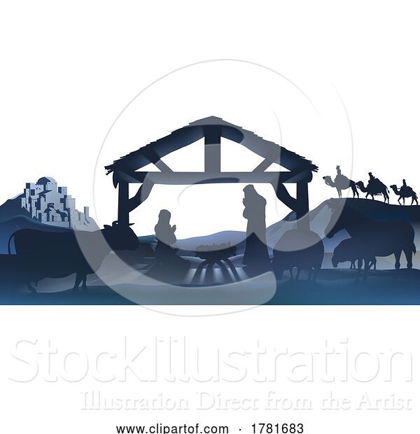 Vector Illustration of Christmas Nativity Scene Silhouette