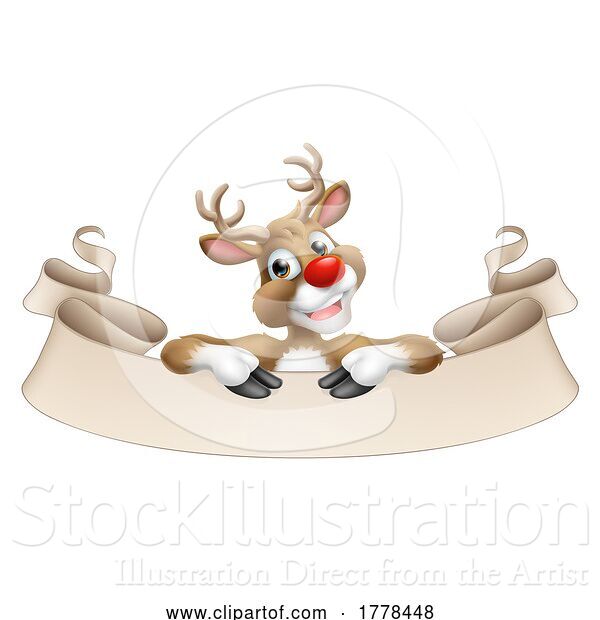 Vector Illustration of Christmas Reindeer over a Scroll Sign