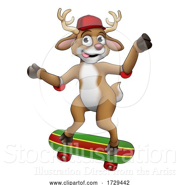 Vector Illustration of Christmas Reindeer Skateboarding