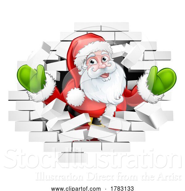 Vector Illustration of Christmas Santa Claus Breaking out Through Wall