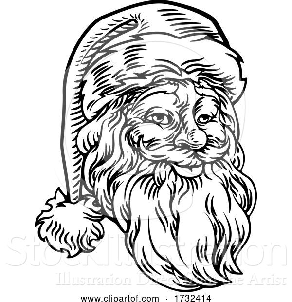 Vector Illustration of Christmas Santa Claus Face Retro Woodcut Style