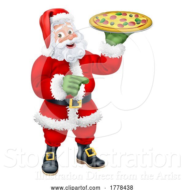 Vector Illustration of Christmas Santa Claus Father Christmas Pizza Chef