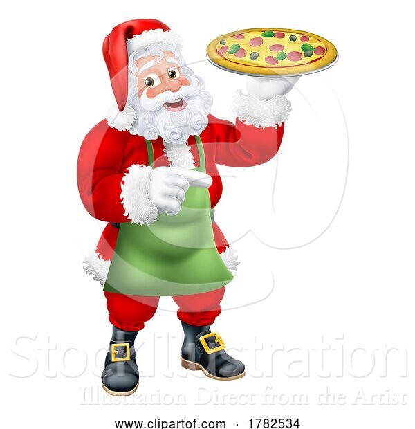 Vector Illustration of Christmas Santa Claus Father Christmas Pizza Chef