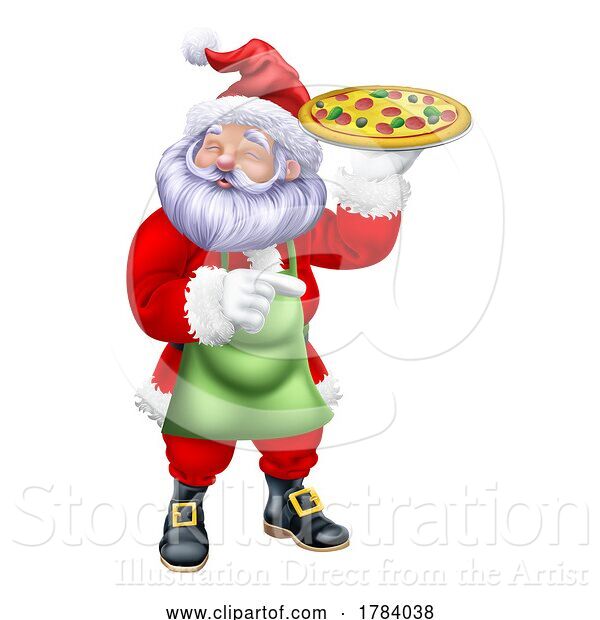 Vector Illustration of Christmas Santa Claus Father Christmas Pizza Chef