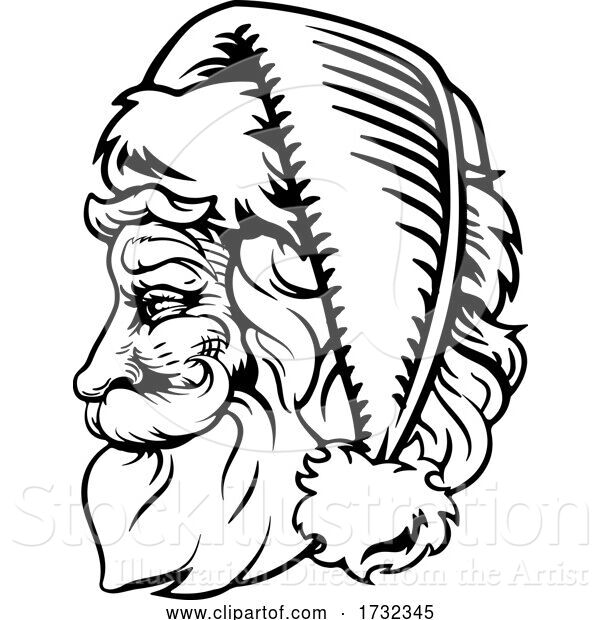 Vector Illustration of Christmas Santa Claus Retro Engrave Woodcut Style