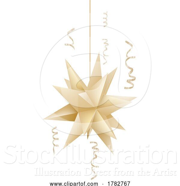 Vector Illustration of Christmas Tree Gold Star Bauble Ornament