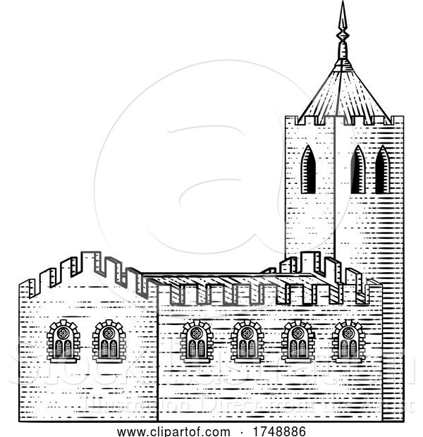 Vector Illustration of Church Cathedral Old Medieval Vintage Building
