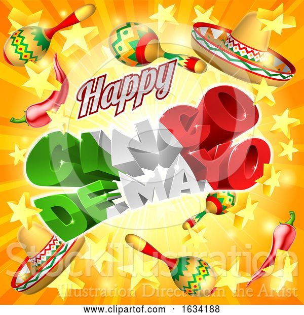 Vector Illustration of Cinco De Mayo Mexican Holiday Stars Background