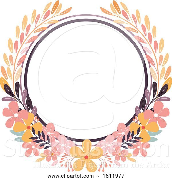 Vector Illustration of Circle Flowers Floral Border Frame Wreath Concept