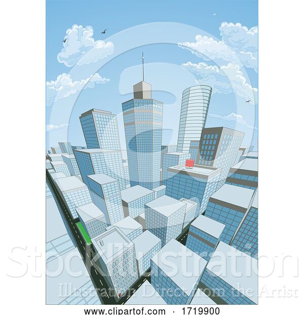 Vector Illustration of City Buildings Comic Book Style Background