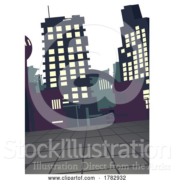 Vector Illustration of City Buildings Pop Art Future Skyline