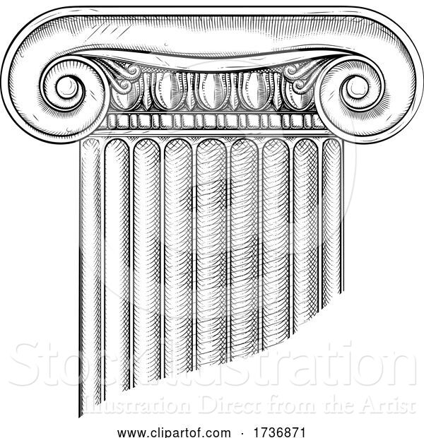 Vector Illustration of Classic Greek Roman Column Ionic Pillar Woodcut