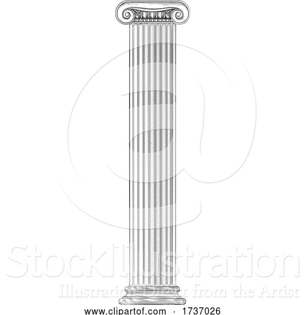 Vector Illustration of Classic Greek Roman Column Pillar Vintage Woodcut