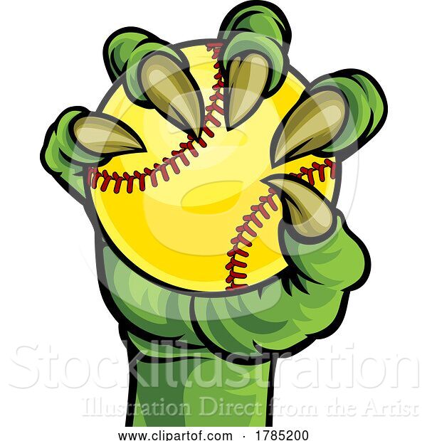 Vector Illustration of Claw Monster Talons Hand Holding Softball Ball