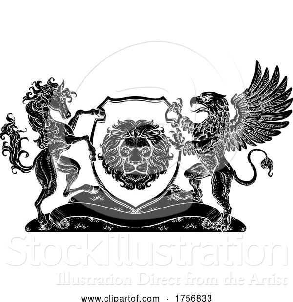 Vector Illustration of Coat of Arms Crest Griffin Horse Family Shield
