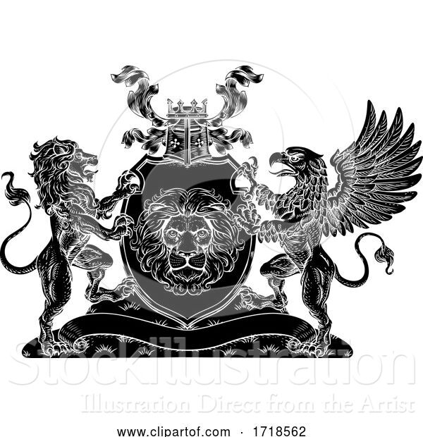 Vector Illustration of Coat of Arms Crest Griffin Lion Family Shield Seal