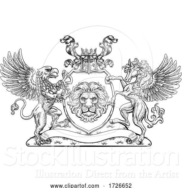 Vector Illustration of Coat of Arms Crest Griffin Pegasus Lion Shield