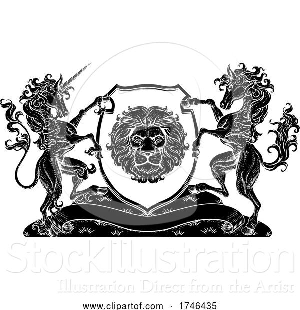 Vector Illustration of Coat of Arms Horse Unicorn Crest Lion Shield Seal
