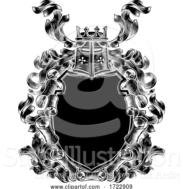 Vector Illustration of Coat of Arms Scroll Shield Royal Crest