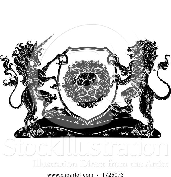 Vector Illustration of Coat of Arms Unicorn Lion Crest Shield Family Seal